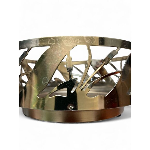 Vintage Pink Ceramic Serving Dish Cattail Metal Holder by Northington USA made - Picture 5 of 7